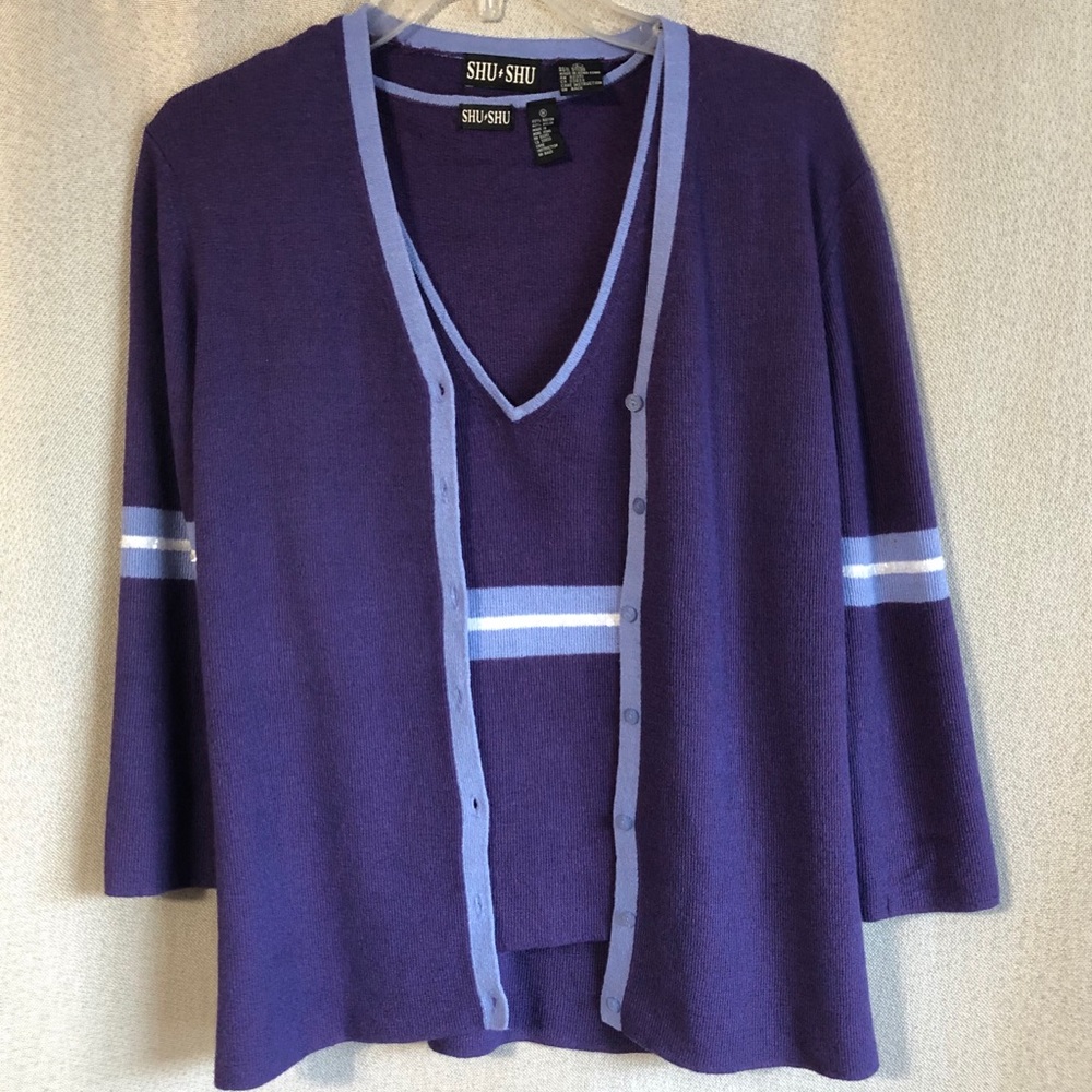 SHU SHU 2 PC Violet & Blue Sweater Set w/ Sequins - Picture 2 of 8